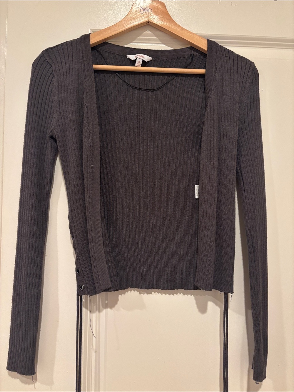 Candie's Ribbed Open Cardigan in Dark Gray